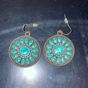 Earrings, teal, circle, medium sized